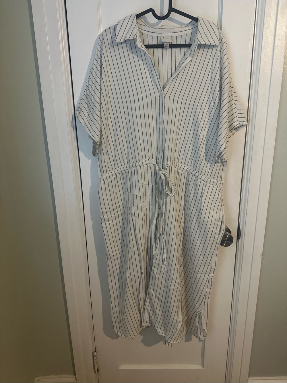 a new day Striped Button-Front Drawstring Dress